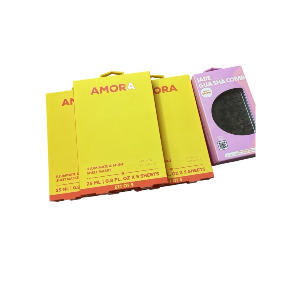 Amora Skincare Bundle - 15 Illuminate & Shine Sheet Masks + Jade Gua Sha Comb